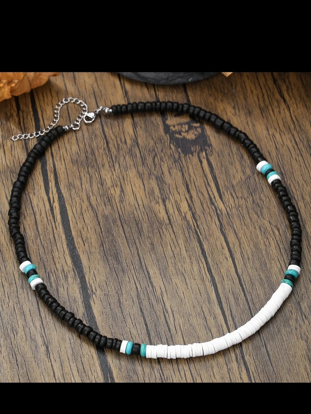 Minimalist Black and White Beaded Choker Necklace  For Men
